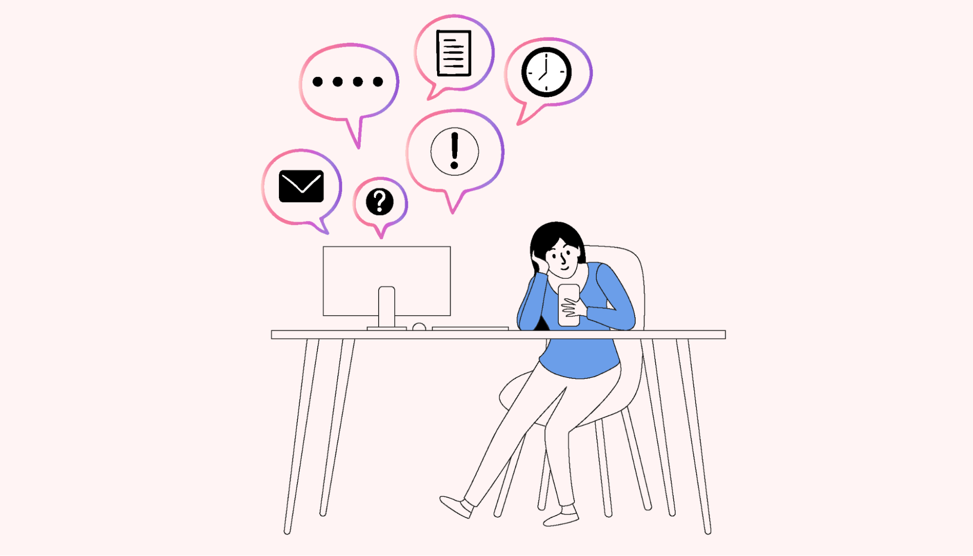 Person sorrounded by distractions.